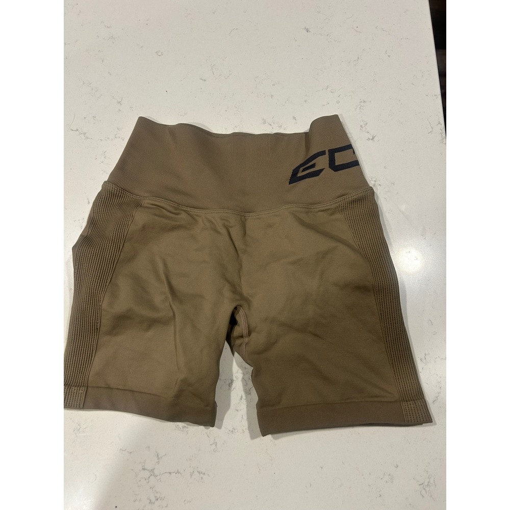 ECHT Arise Scrunch‎ Shorts Womens Khaki Brown High Waist Seamless Gym Athletic S